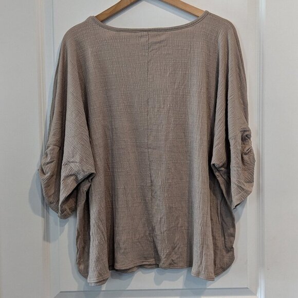 Max Studio Cinched Sleeve Top Size 3X Taupe Jersey Dropped-Shoulder T-Shirt NWT - Picture 3 of 15